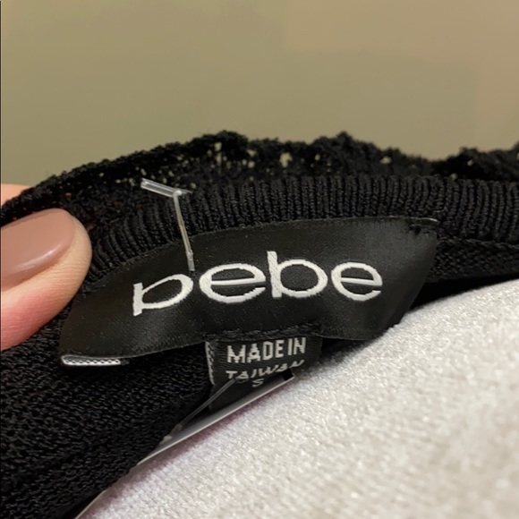 Bebe knit cropped shortsleeved button shirt blouse black dressy stylish shirt - Picture 6 of 11